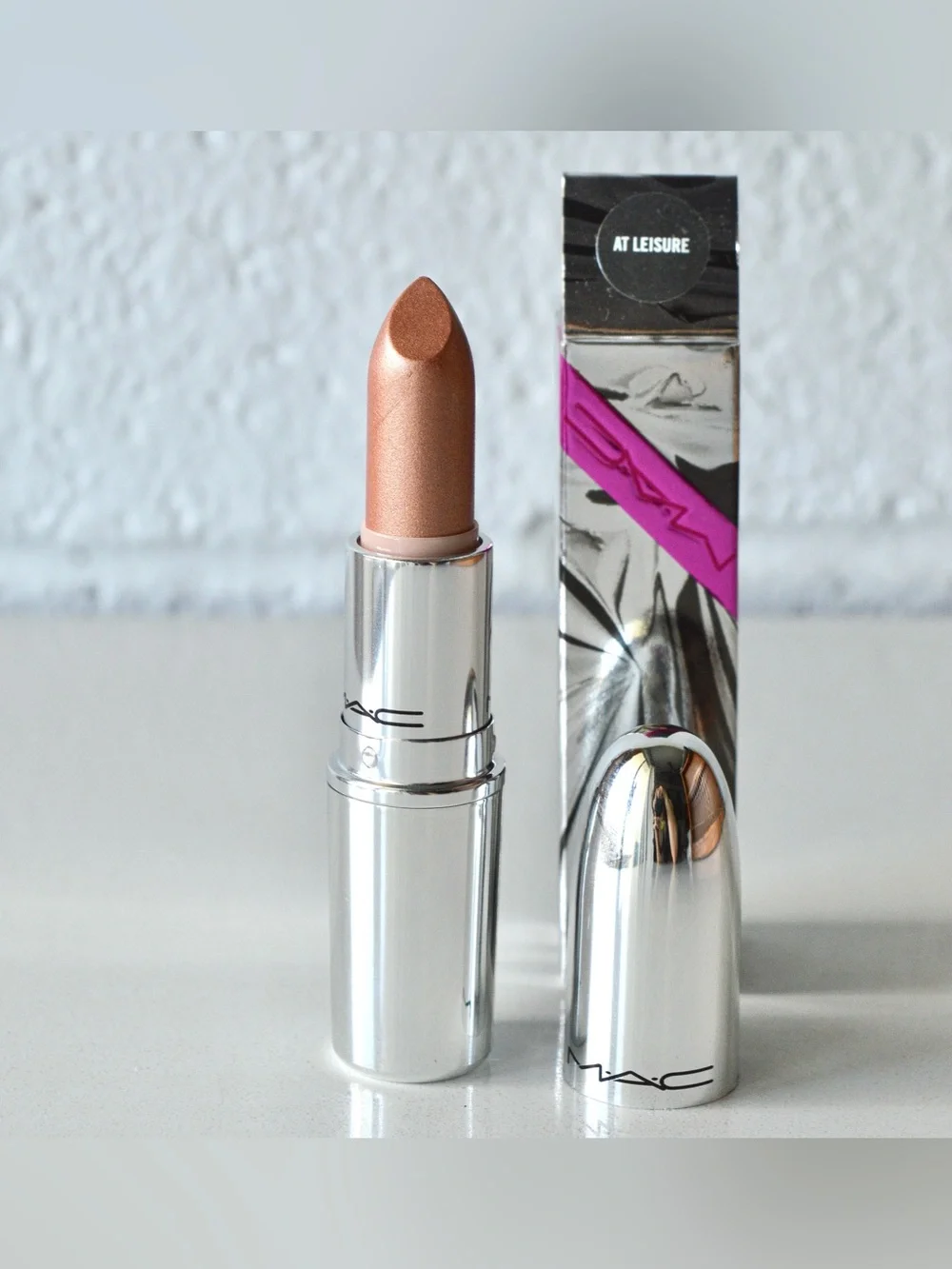 MAC Cosmetics Lipstick *AT LEISURE* Limited Edition Pink Gold Silver Chrome BNIB